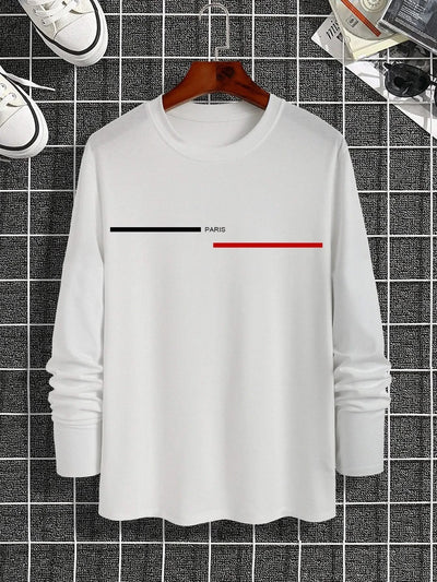 Trendy printed round neck long-sleeved T-shirt | Versatile |Casual Tops | Men's T-shirt