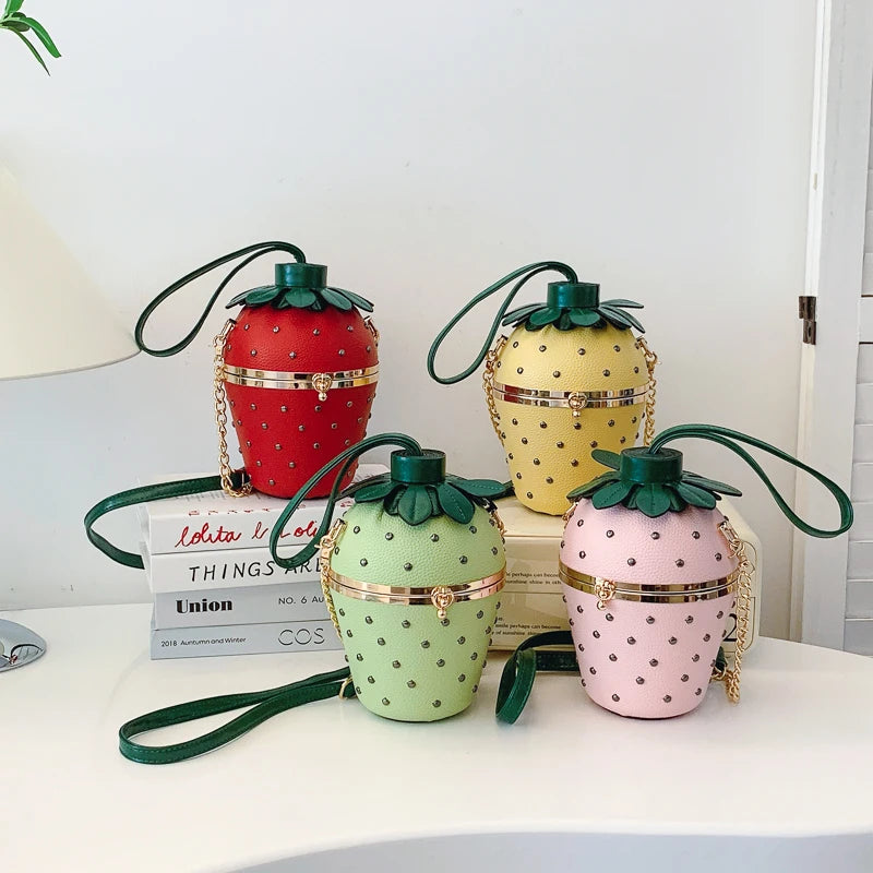 Designer Bolsos women  Shoulder Strawberry shaped rivet  Little Hand Bags Sac Handbags For Girls Ladies Purses And Crossbody