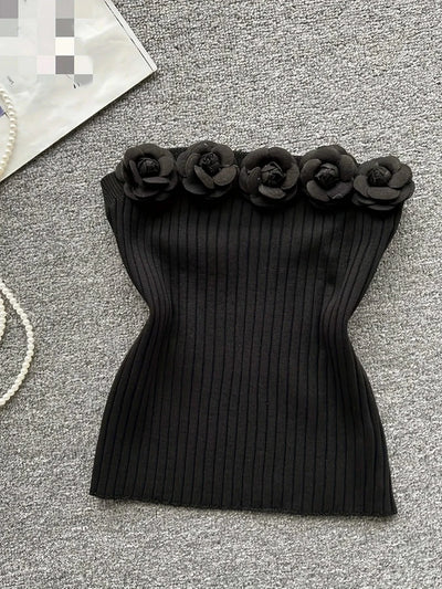 Pink Solid Sexy Off Shoulder Knitted Tube Top for Women