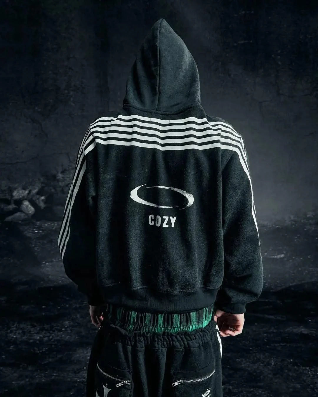 Sexy European and American printed striped hooded sweatshirt with zipper, pink men's and women's sports loose sweatshirt jacket