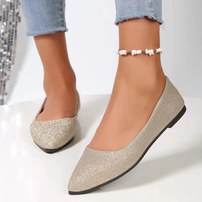 Glittery Slip on Loafers | Breathable Pointed Toe Boat Shoes | Shallow Flats Women Plus Size 43