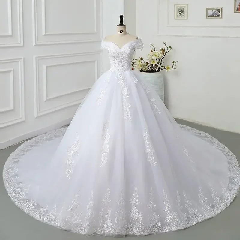 Shoulder Wedding Dress Light Appliques Pearls Lace Fashion Wholesale Cheap Simple Bride Dress Vestidos De Novia Customized