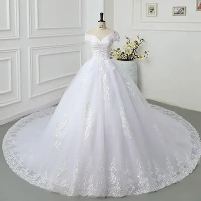 Shoulder Wedding Dress Light Appliques Pearls Lace Fashion Wholesale Cheap Simple Bride Dress Vestidos De Novia Customized