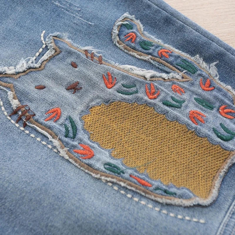 High waisted Jeans for women 2025 Spring Autumn New Korean version Loose Embroidered patch fabric Nine point Harem Pants Female