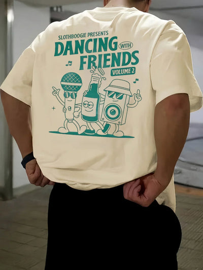 Men's Short-sleeved T-shirts Printed with Cartoon and English Patterns, Fashionable Tops for Spring and Summer Outdoor Men Wear