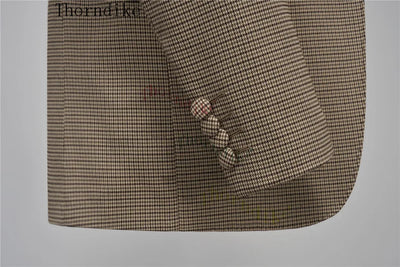 Thorndike Hot Sell Khaki Plaid Custom Made Classic Groom Tuxedo Groomsmen Best Man Suit Wedding Men's Blazer+Vest+Pants Costume
