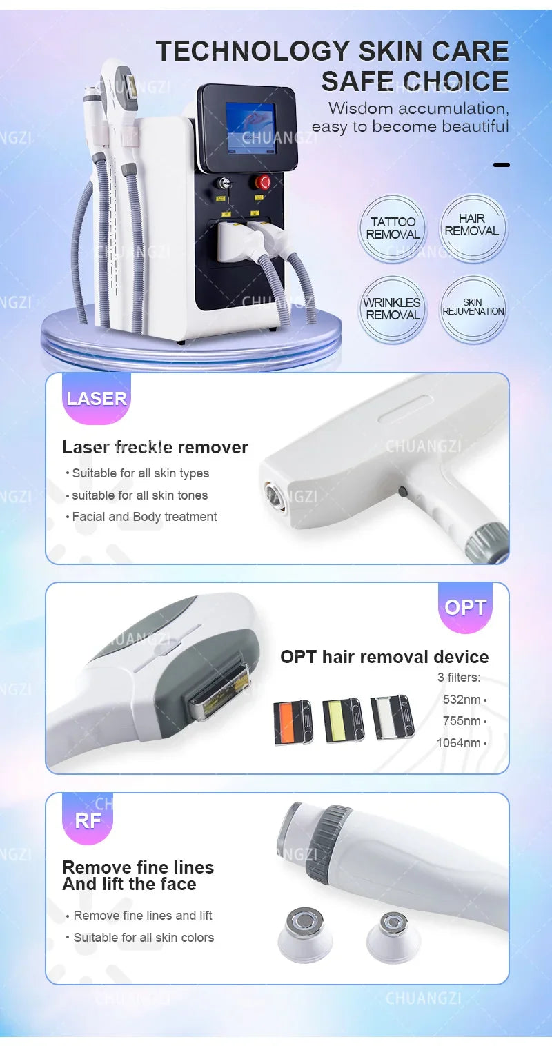 IPL OPT Laser Hair Removel Machine for Women 3 IN 1 ND YAG Q Switch Tattoo Removal Professional RF Face Lift Skin Tight Device