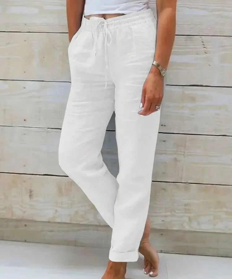 2025 Women's New Cotton And Linen Trousers Women's High Waist Elastic Casual Trousers Fashionable Street Breathable Loose Pants