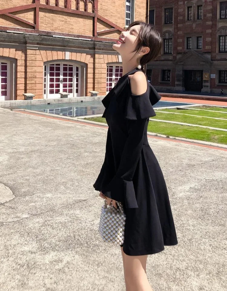 Ruffle Dresses for Women A Line Midi Woman Long Sleeve Dress Y2k Loose Casual Youth Korean Fashion One-piece Sensual Sexy X 2025