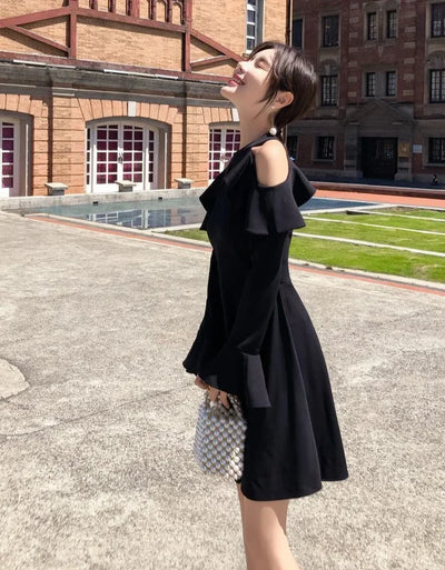 Ruffle Dresses for Women A Line Midi Woman Long Sleeve Dress Y2k Loose Casual Youth Korean Fashion One-piece Sensual Sexy X 2025