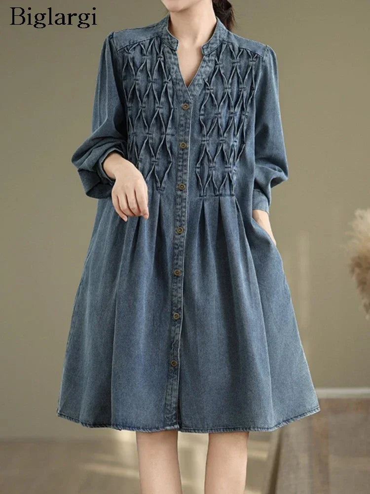 Denim Oversized Autumn Winter Long Sleeve Coat Women Ruffle Fashion Loose Pleated Ladies Jackets Retro Woman Jackets Coats