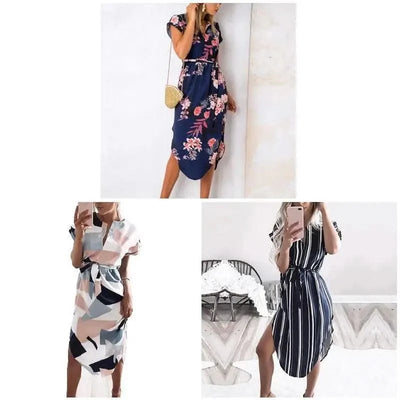 Women's Summer Casual Short Sleeve Print V Neck Maxi for Summer (Party, outdoors Dress)