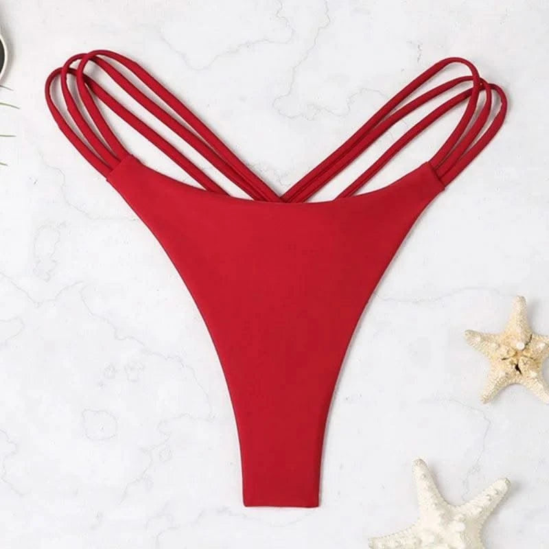Sexy Bikini Thong Women Swimsuit Solid Hollow Out Low Waist Swimming Trunks Summer 2025 New Spice Girl Beach Vacation Bikinis