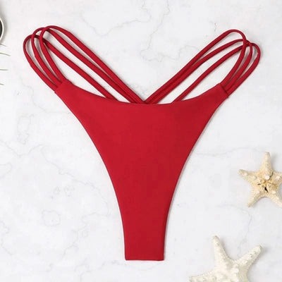 Sexy Bikini Thong Women Swimsuit Solid Hollow Out Low Waist Swimming Trunks Summer 2025 New Spice Girl Beach Vacation Bikinis