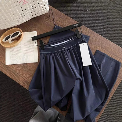 Women's Wide Leg Pants Elastic High Waist Casual Solid Sports Pants 2025 Fashion Yoga Fitness Summer Straight Trousers Women