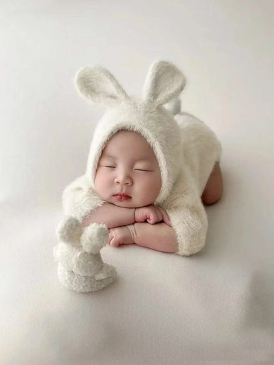 Newborn Photography Props Knitted Rabbit Doll Baby Outfit  |Cosplay Glasses Accessories