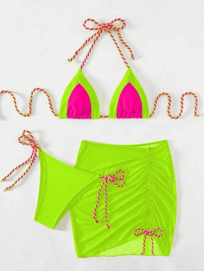 2025 Black Halter String 3 Piece Bikini Swimsuit Women