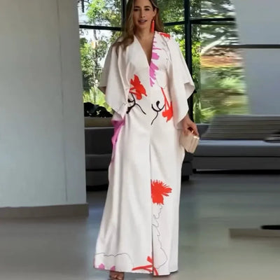 Jumpsuits for Woman Summer Printing Three Quarter Sleeves V Neck Jumpsuits Fashionable Casual Loose Women's Wide-leg Jumpsuit