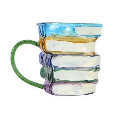 Painted Book Mug 3D Colored Glass Book Coffee Mug Novelty Unique Books Stack Coffee Cup Gifts For Literature Book Lovers