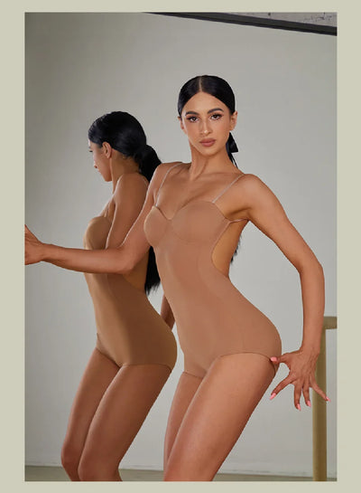 Female Latin Dance Dress Women Performance Belly Modern Dancing Dresses Striped Bare Back Design Bodysuit