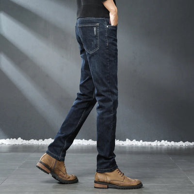 2025 New in Men's Stretch Jeans Straight Fit Denim Pants Male Formal Classic Blue Business Casual Regular Autumn Cowboy Trouser