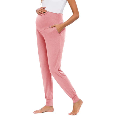 Spring Maternity Women's Casual Pants Premama Solid High Waist Strechy Lounge Trousers For Pregnant Women Joggers With Pockets