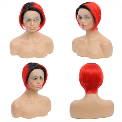Human Hair Wigs Short Straight Bob Wig T Part Transparent Lace Wig For Women Preplucked Hairline Pixie Cut Wig Perruque Femme