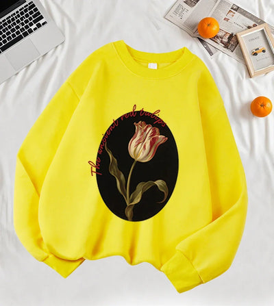 The Ancient Red Twlipws Design Women Sweatshirt Soft Warm Tops Fleece All-Match Pullover Crewneck Casual Sportswear For Woman