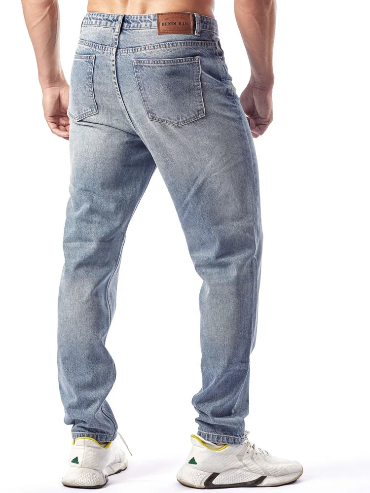Men's Straight Leg Denim Jeans Male Casual Mid-Waist with Pockets Pants Non-Stretching Outdoor Cotton Fashion Trousers AM-4
