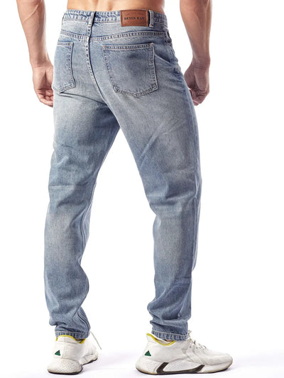 Men's Straight Leg Denim Jeans Male Casual Mid-Waist with Pockets Pants Non-Stretching Outdoor Cotton Fashion Trousers AM-4