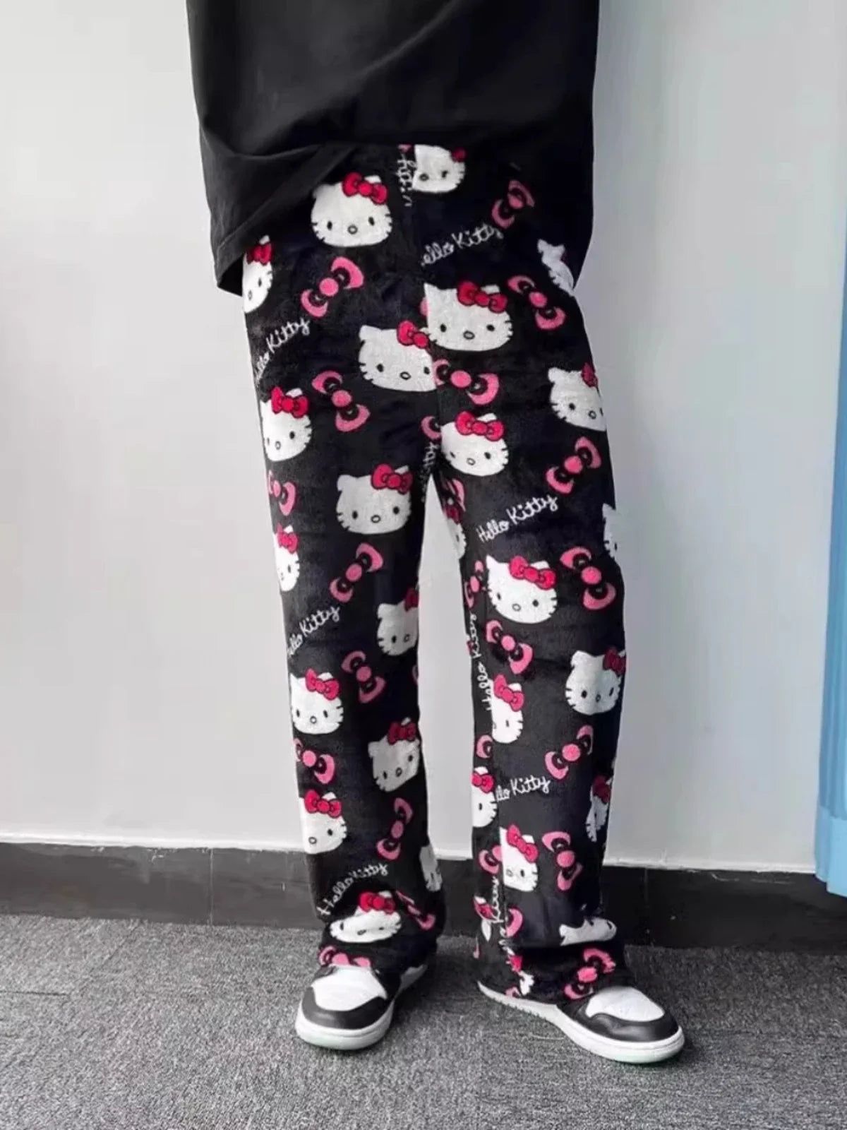 Thicken Hello Kitty Pajama Pants Sanrio Anime Fleece Double Elastic Fabric Soft Trousers Women Trousers Cartoon Birthday Gift