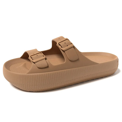Women's Slippers Fashion Thick Sole Double Buckle Sandals Men Pool Beach Garden Quick Dry Open Toe Indoor Outdoor Shoes