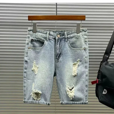 Ripped Denim Shorts 2025 New Fashion Handsome Beggar Pants Handsome Personality Slim Mid-pants Men Short Y2k Shorts Man Jeans