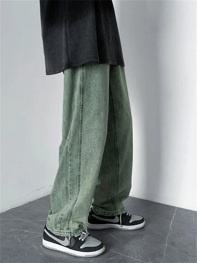 Men's Jeans 2025 Spring Autumn Korean Wide Leg Pants Fashion High Street Loose Straight Denim Trousers Male Clothing pants