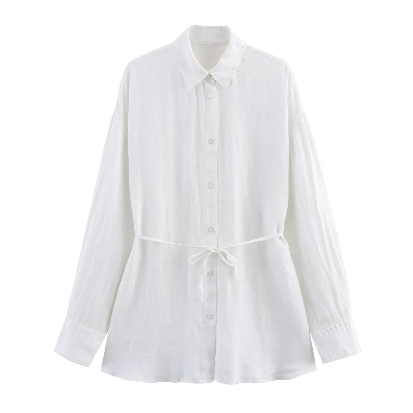 White Shirt For Women Fashion Cotton And Linen Loose Lace Up Blouse Spring Summer 2025 New Long Sleeve Simple Casual Shirts Lady