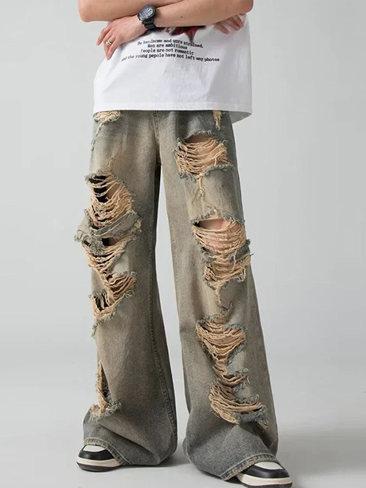 Holes Ripped Jeans Pants for Man Breathable High Street Men's Denim Pants New Trendy Hole Male Summer Brand Designer Pant 2025