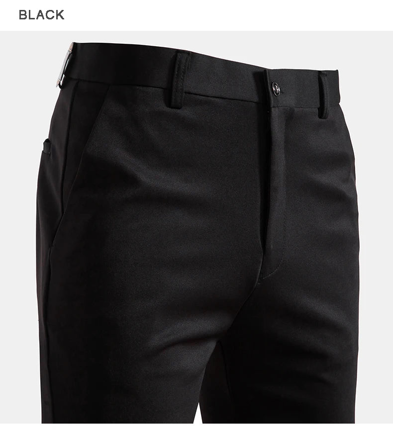 Men's Stretch Trousers Casual Smart Suit Pants Formal Straight Sport Clothing Japanese New Black Navy Elastic Office Work Pants