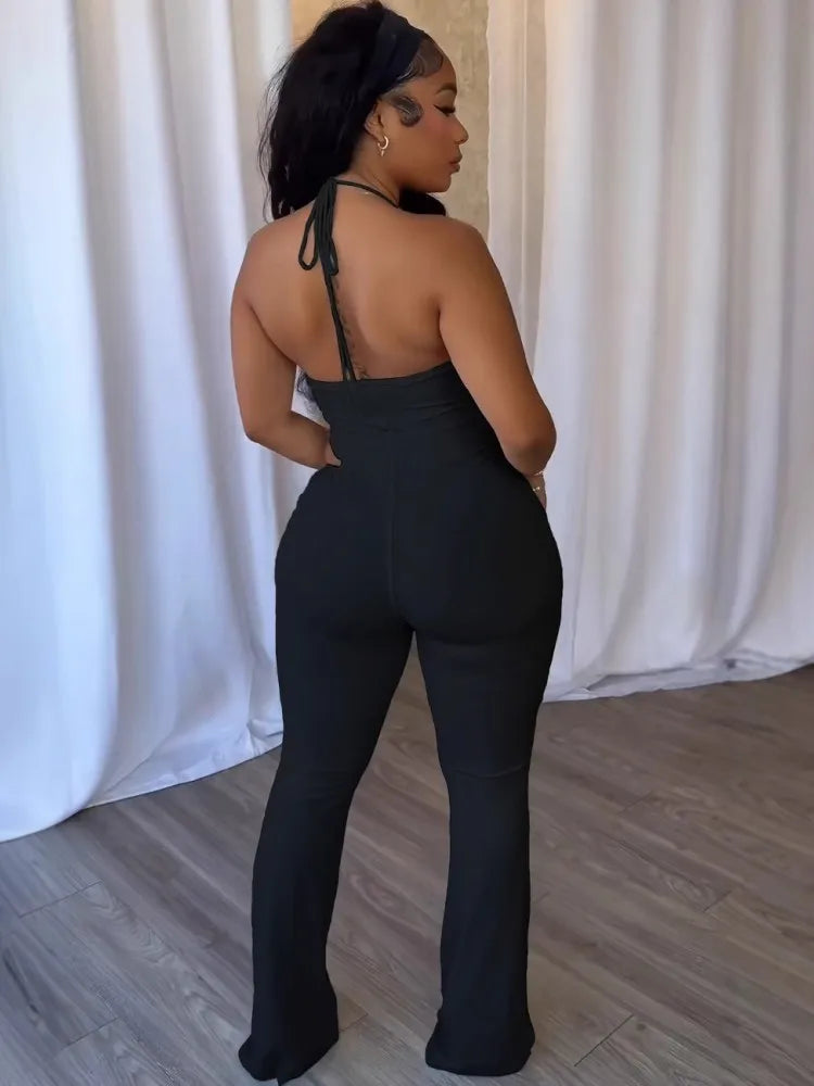 Women Jumpsuits For Summer Autumn Sleeveless Solid Color Bandage Loose Fashion Streetwear Overalls Wide Leg Pants Trousers 2025