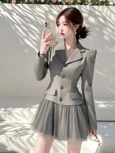 2025 Spring New Korean Elegant Fashion OL Blazer Dresses For Women Single Breasted Slim Bussiness Work Dress Ladies Vestidos