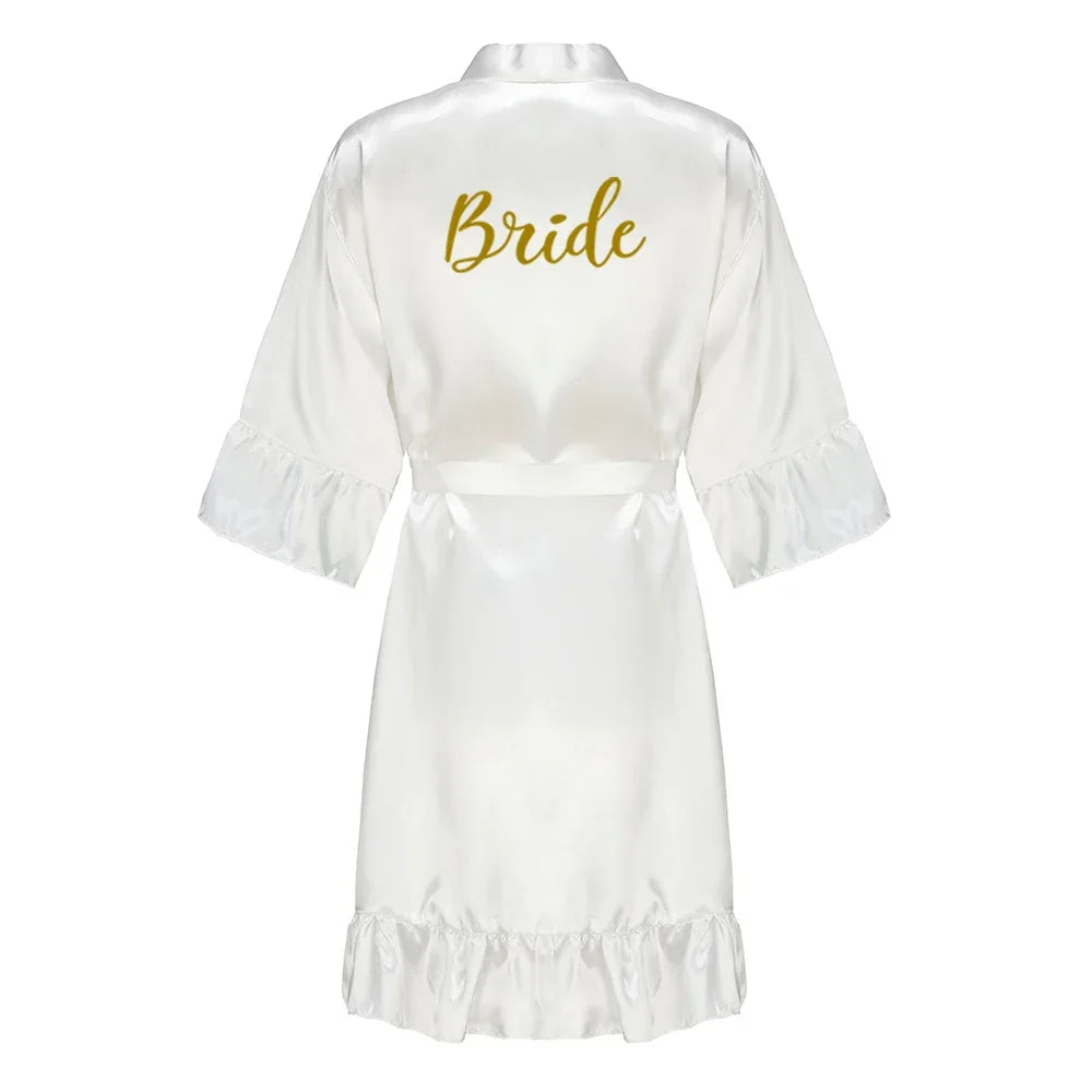 Satin Silk Robes Plus Size Wedding Bathrobe Bride Bridesmaid Mother Maid of Honor Gown Women Ruffle Bathrobe