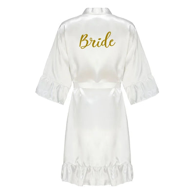 Satin Silk Robes Plus Size Wedding Bathrobe Bride Bridesmaid Mother Maid of Honor Gown Women Ruffle Bathrobe