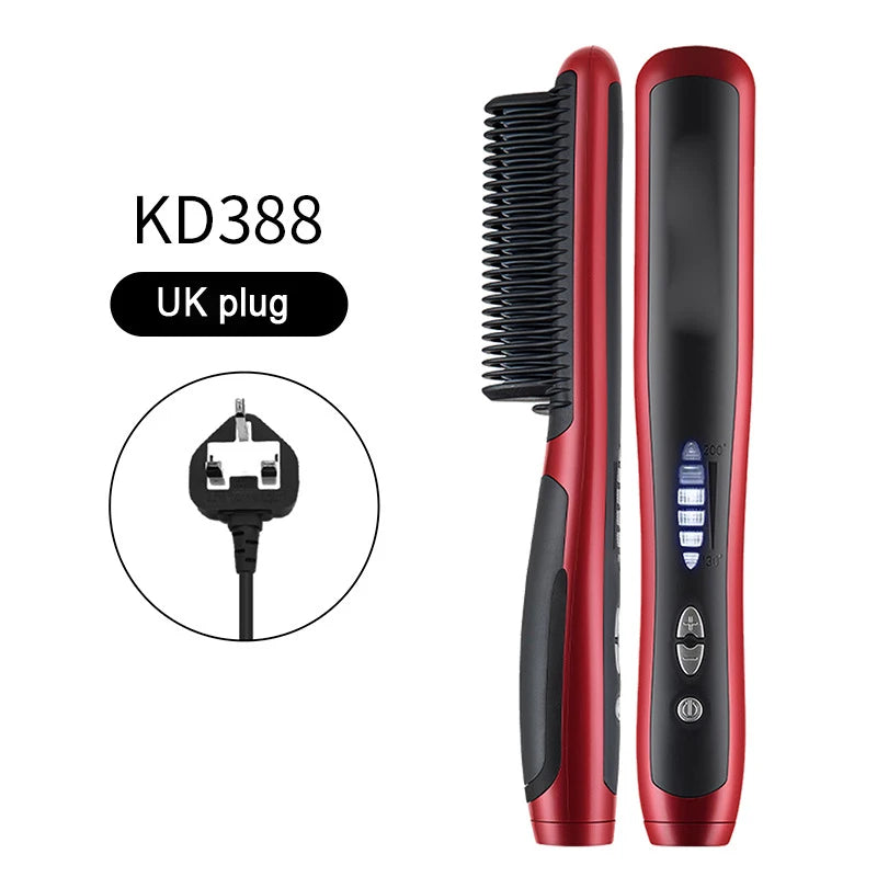 Hair & Beard Straightener Ionic Ceramic Hot Comb Electric Straighten Curling Hair Brush Negative Ion Anti-scalding Styling Tool