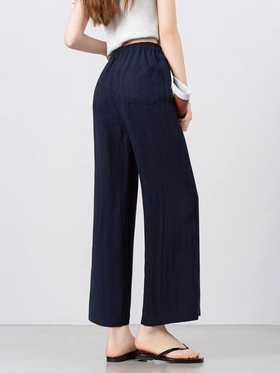 New Wide-leg Pants Women Clothing Summer Thin Loose Straight Casual Pants Solid High Waist Drape Nine-point Literary Pants