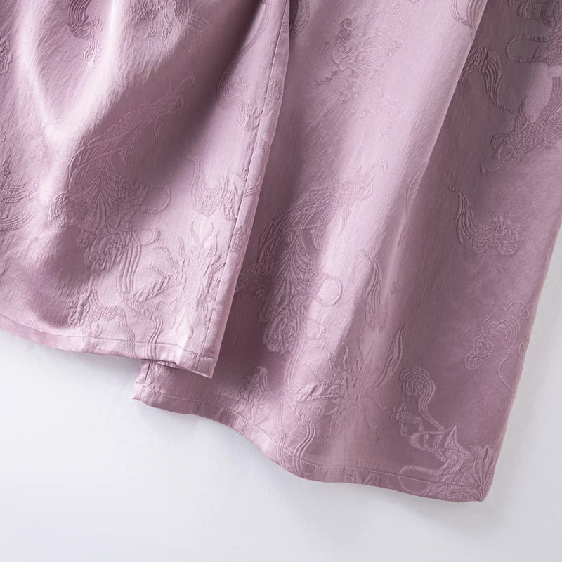 2025 Women's Fashion Spring New 100% Natural Mulberry Silk GuanLe Satin Fragrant Taro Purple High Waist Casual Wide Leg Pants