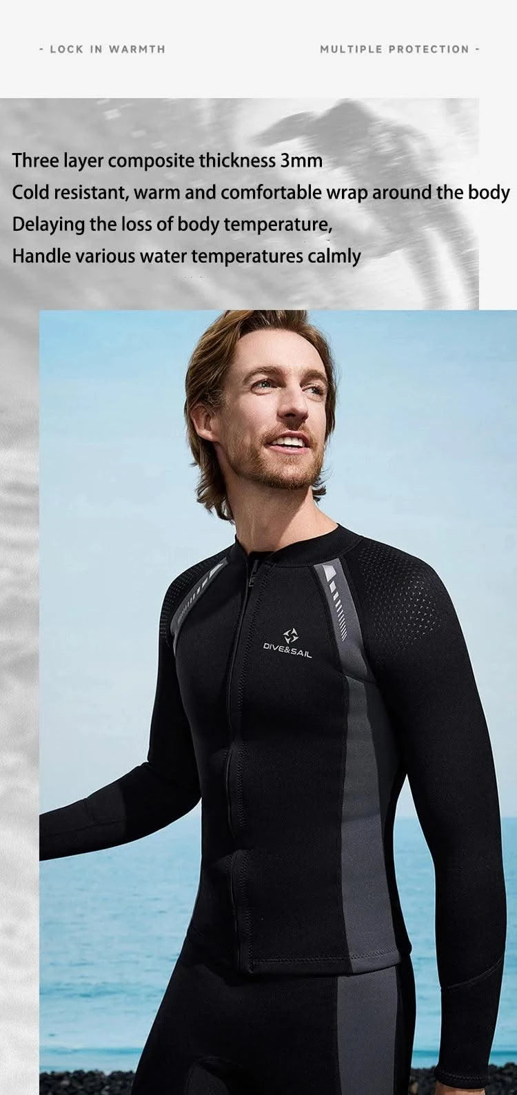 2025 New Men Women Wetsuit Top 3mm Neoprene Wetsuit Jacket Long Sleeve Front Zipper Swimsuit Surfing Diving Tops for Water Sport - Elanique