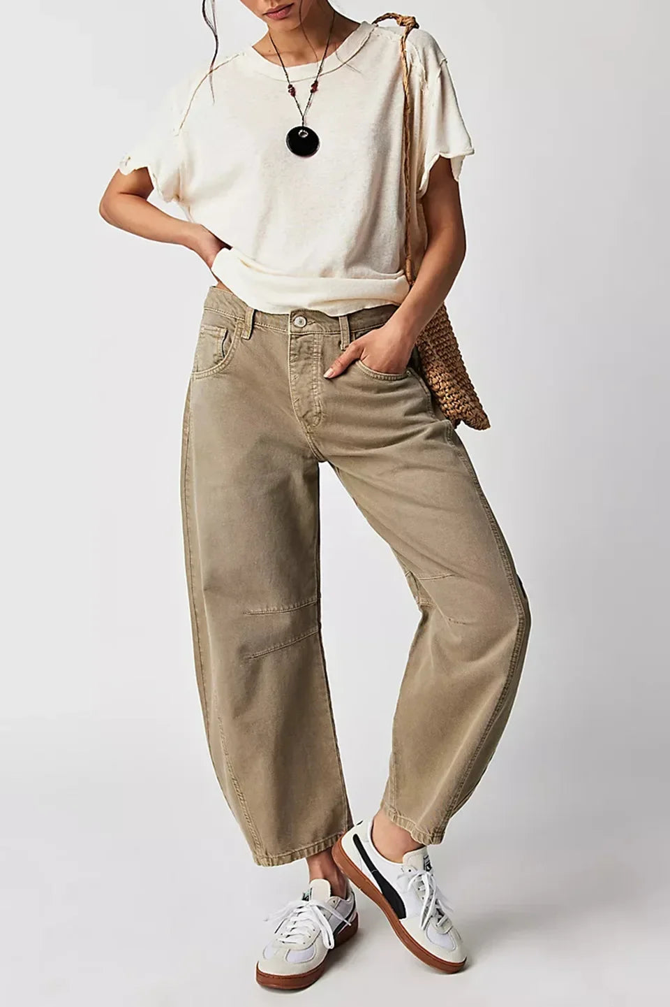 Midiross High Stretch Mid-Rise Barrel Jeans Fashion wide Leg Shape Women Casual Baggy Mid Waist Denim Jeans