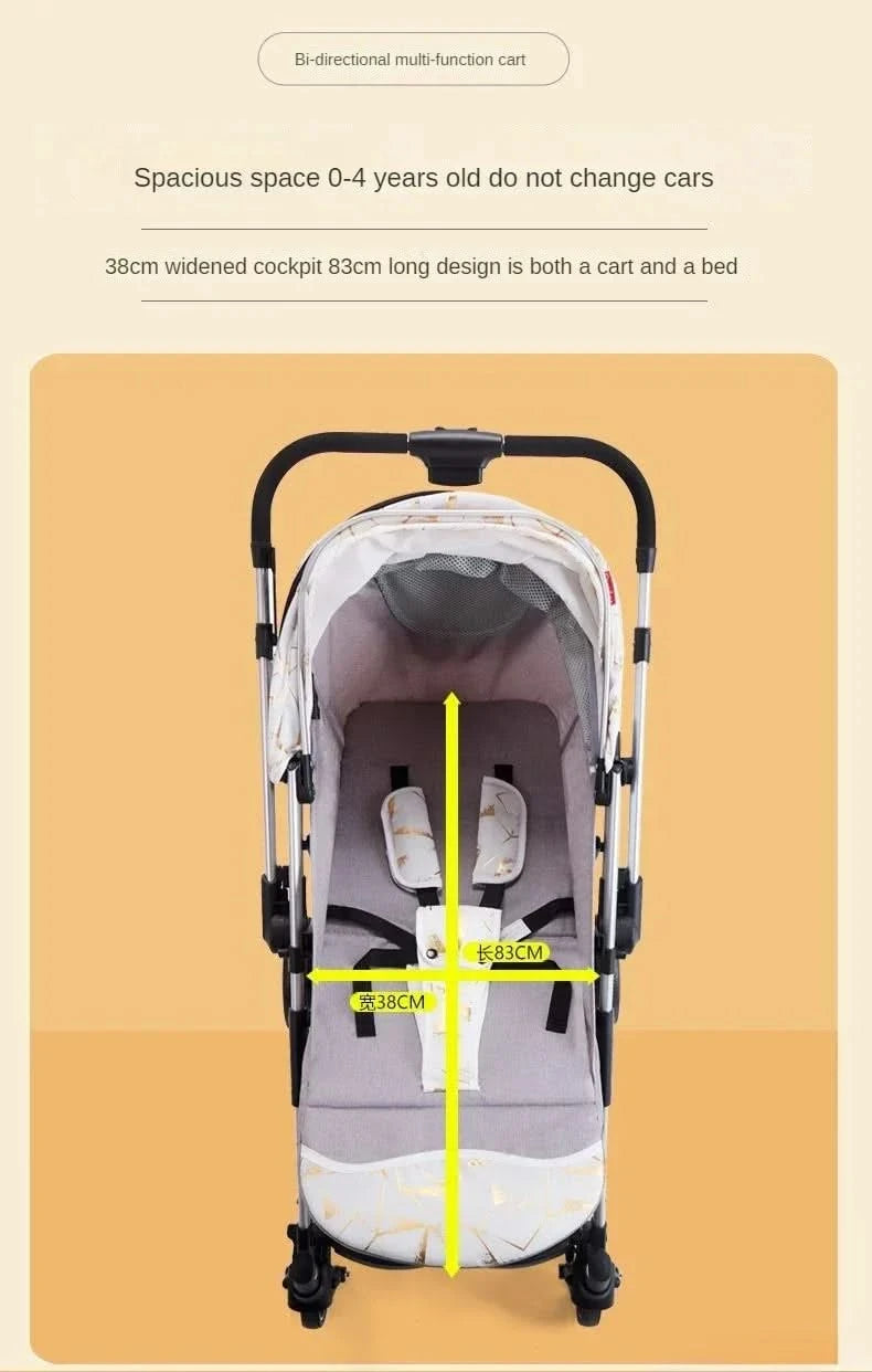 Two-way Lightweight High-view Baby Stroller Can Sit or Lie Down Portable Travel Baby Stroller Four-wheel Baby Stroller