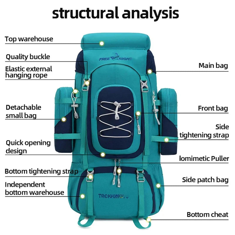 Outdoor Climbing Backpack with Rain Cover Hiking Camping Trekking Outing Bag Large Mountaineering Luggage Sports Rucksack