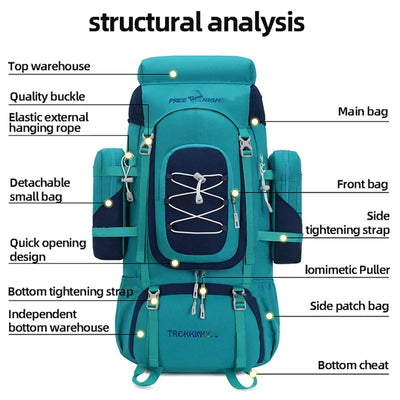 Outdoor Climbing Backpack with Rain Cover Hiking Camping Trekking Outing Bag Large Mountaineering Luggage Sports Rucksack