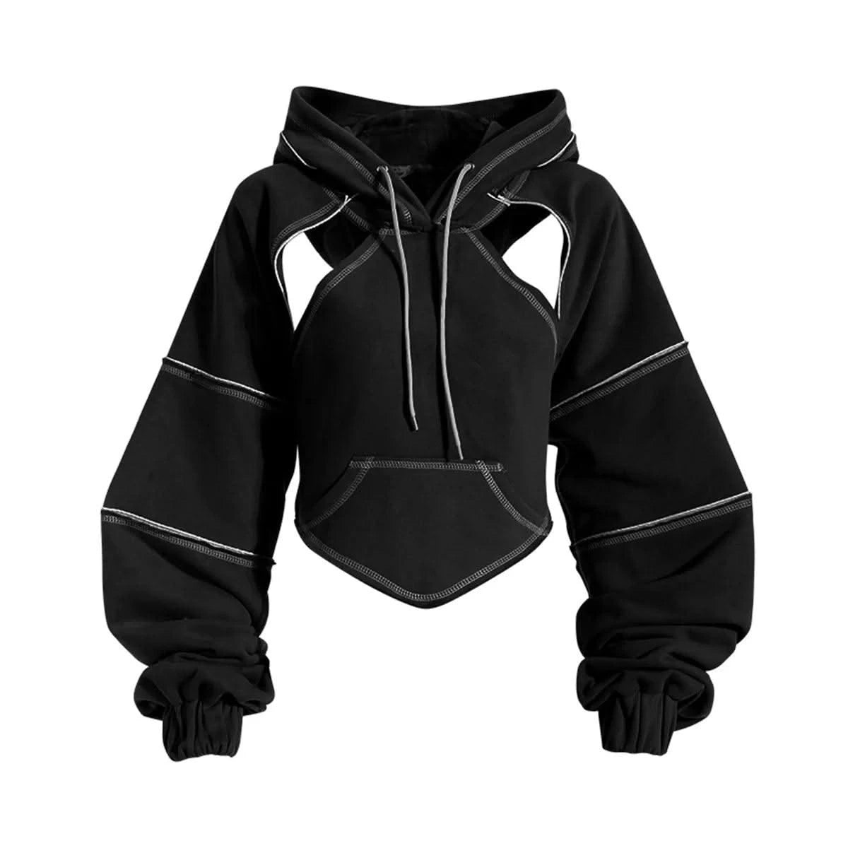 Women Hooded Sweatshirt Color Clashing Bright Line Short Top Ladies Fashion Layering Hoodie Long Sleeved tops New